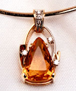 Citrine and Diamond Pendant w/ Wire Chain