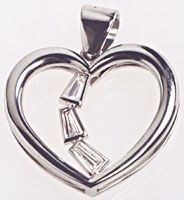 Open Heart with Baguettes Waterfall Pendant