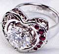 Ladies Heart Shape Diamond and Ruby Ring