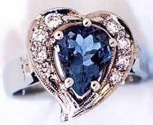 Ladies Heart Shape Aquamarine and Diamond Ring